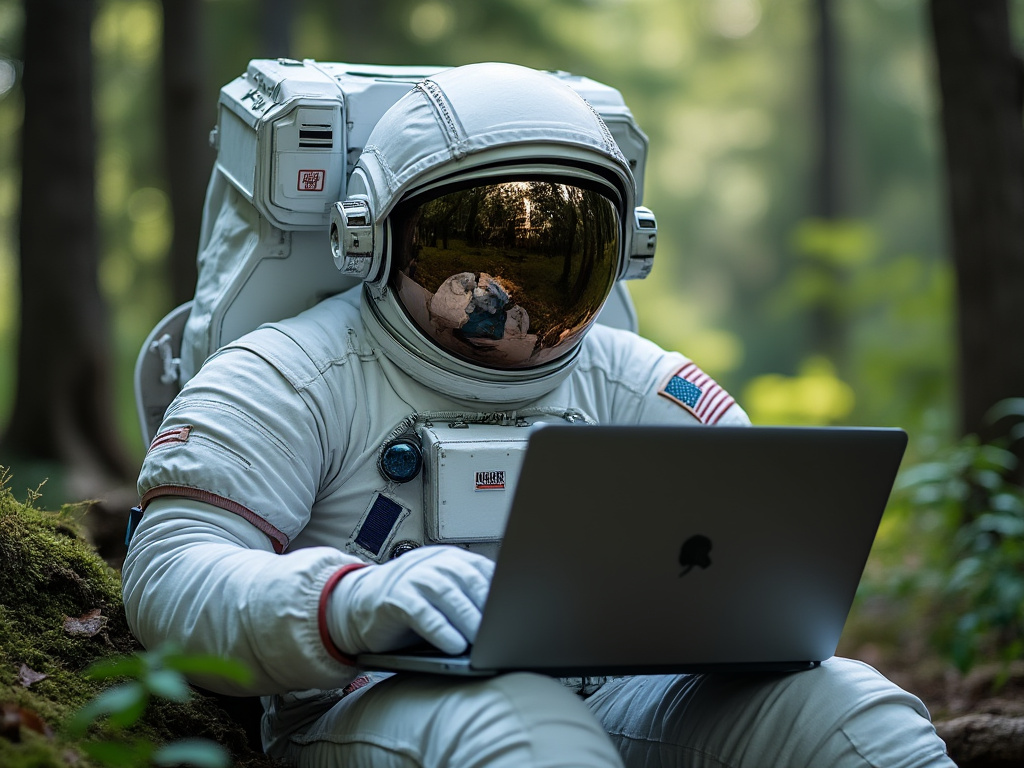astronaut in the woods